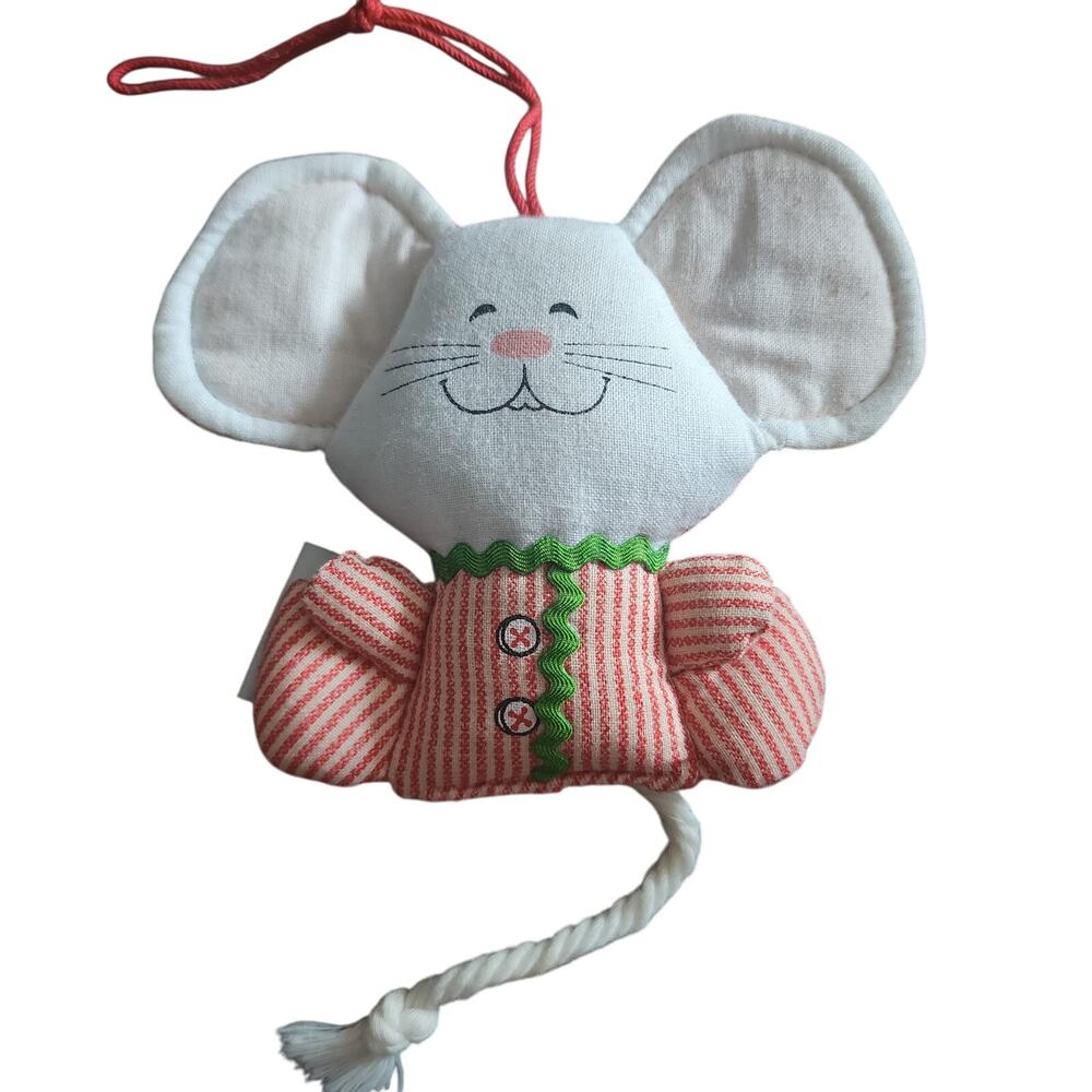 Vintage 1981 Hallmark Christmas Cloth Peppermint Mouse White Red Stripe Ornament